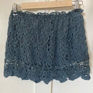 FREE people blue lace mini skirt lined elastic waist